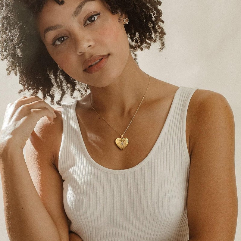 Badu Gold Initial A-Z Necklace for Women Heart Photo Lockets that Hold Picture Love Image Cubic Zirconia Necklace - Image 4